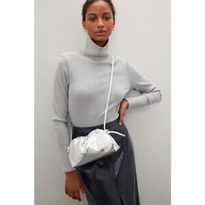 Mansur Gavriel Silver Mini Cloud Clutch with Peeling Leather